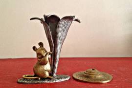 Adorable Pewter and Brass Candle Holder with Snuffer