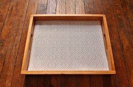 Large Wooden Tray with Geometric Patterned Non-Slip Vinyl Liner - Boho
