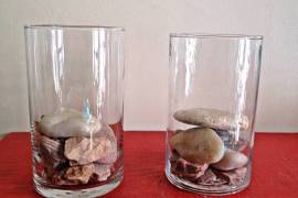 Clear Cylinder Glass Vase with Accent Rocks for Succulents or Candle